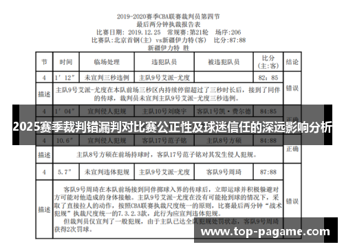 2025赛季裁判错漏判对比赛公正性及球迷信任的深远影响分析